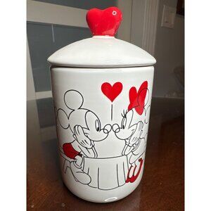Disney Mickey & Minnie Red Heart Ceramic Cookie Jar 7"                     62-32